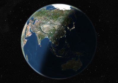 Globe Centred on Asia and Oceania, True Colour Satellite Image by Unknown